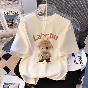 A类纯棉拉布布儿童白色短袖T恤夏季2026款男童女童labubu衣服童装