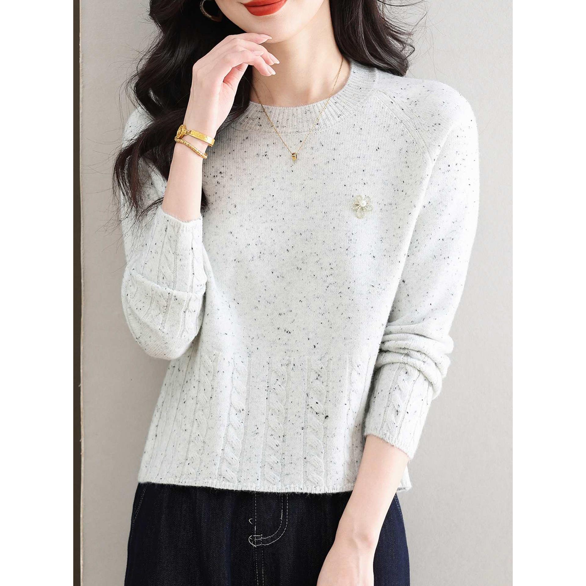 JOYIASS混色毛衣女秋冬2025新款圆领麻花针织打底衫高腰短款内搭