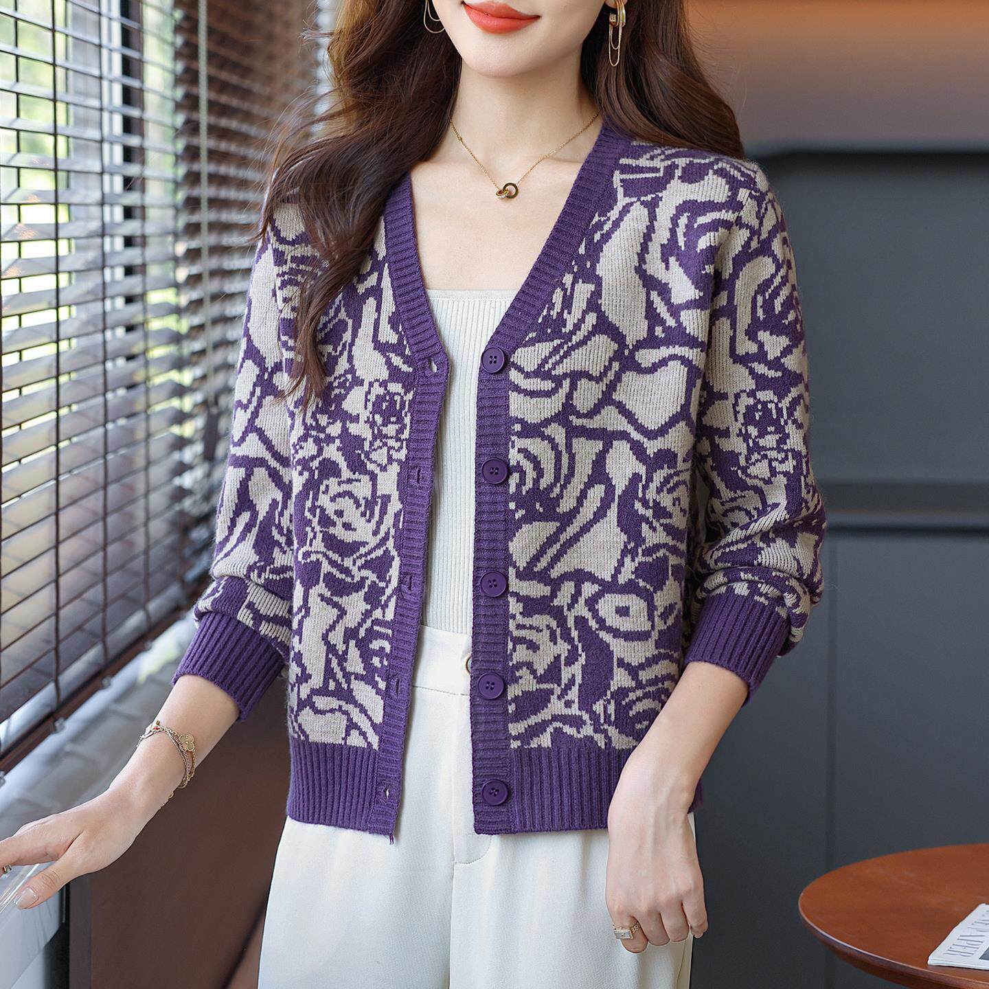 JOYIASSV领针织衫长袖开衫女士短款气质上衣妈妈春秋装2025新款毛