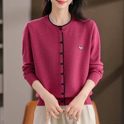 JOYIASS撞色边圆领针织衫女士红色毛衣秋冬2025新款打底衫高级感