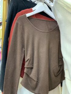 打底衫秋冬磨毛内搭t恤长袖收腰修身遮肉褶皱上衣