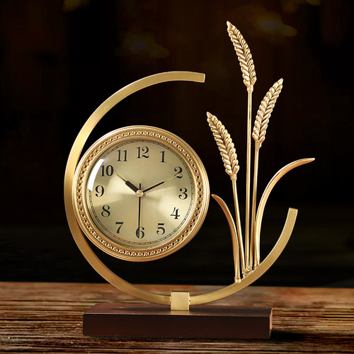 穗穗平安座钟客厅桌面铜时钟创意座钟居家装饰摆件静音台式石英钟