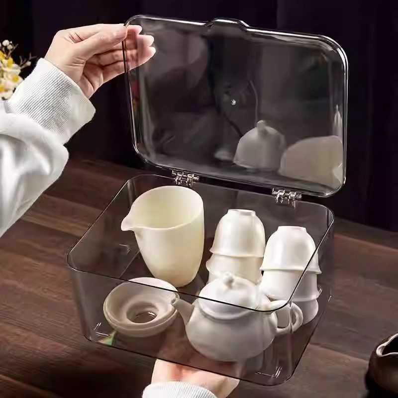 茶具收纳盒带盖防尘透明茶几桌面茶叶茶杯整理存放新款茶壶置物架,收纳整理,茶具收纳盒,淘宝优惠券,粉丝福利购,淘宝优惠卷