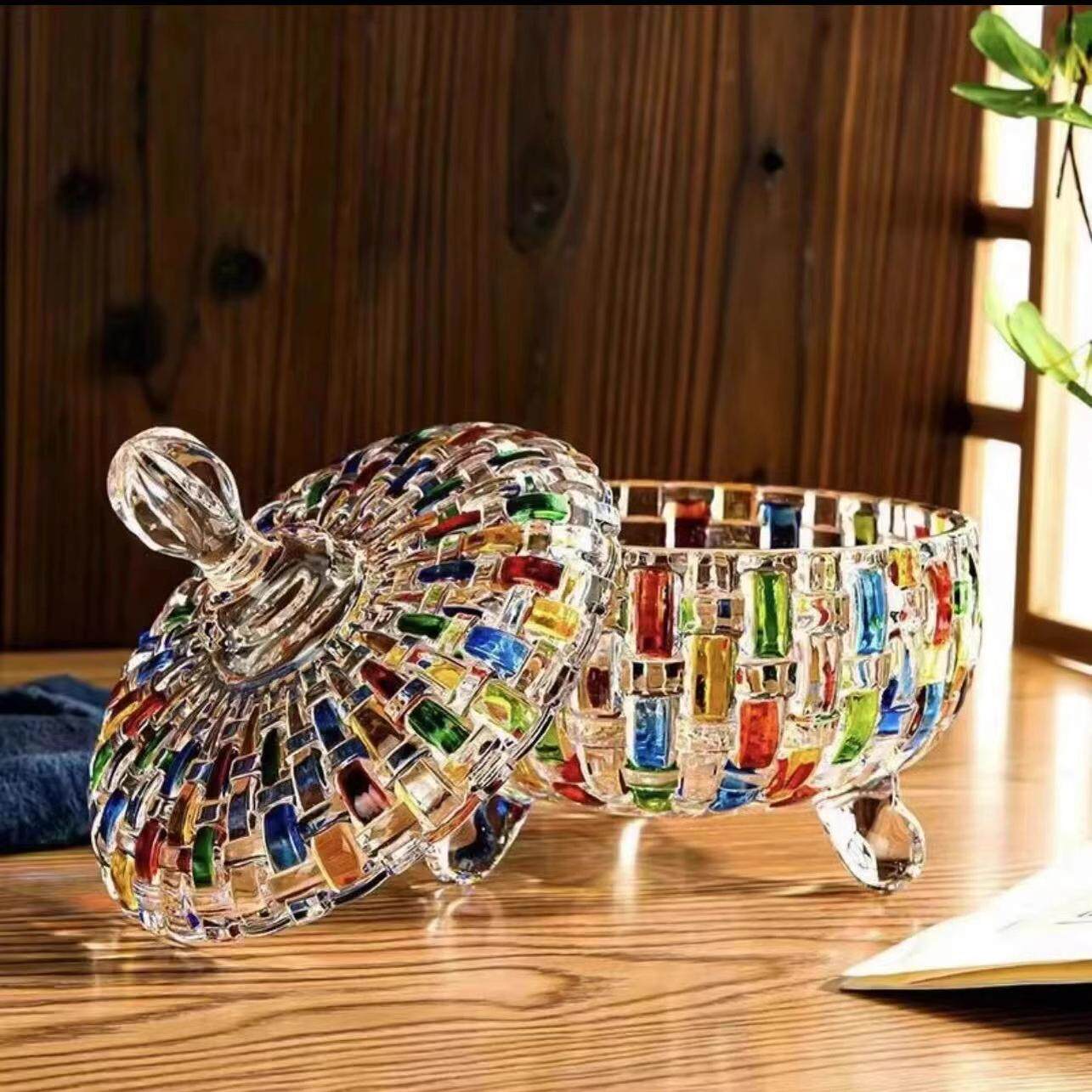 2026新款大号编织浮雕创意轻奢匠人手绘水晶玻璃糖果罐首饰盒储物