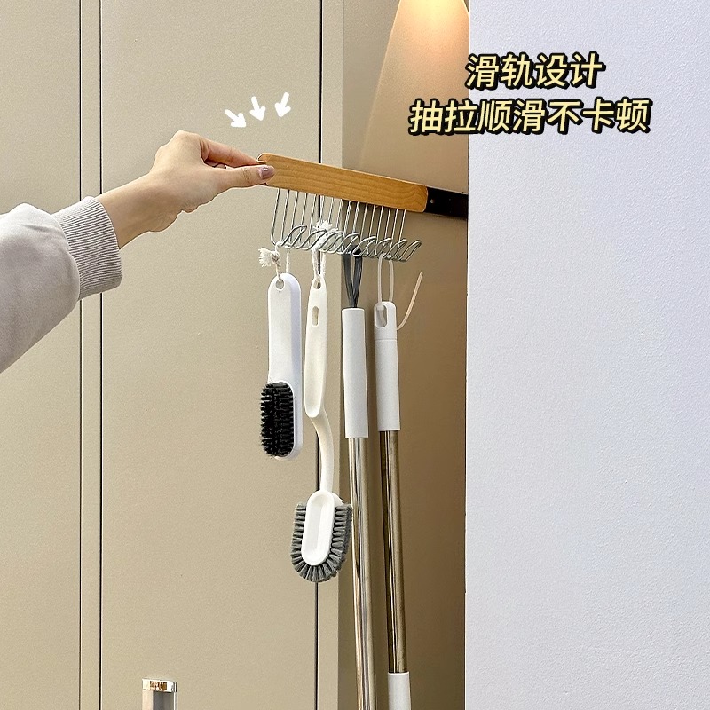 家用厨房专用挂钩一排夹缝隙抽拉式滑轨侧装可伸缩免打孔橱柜门后