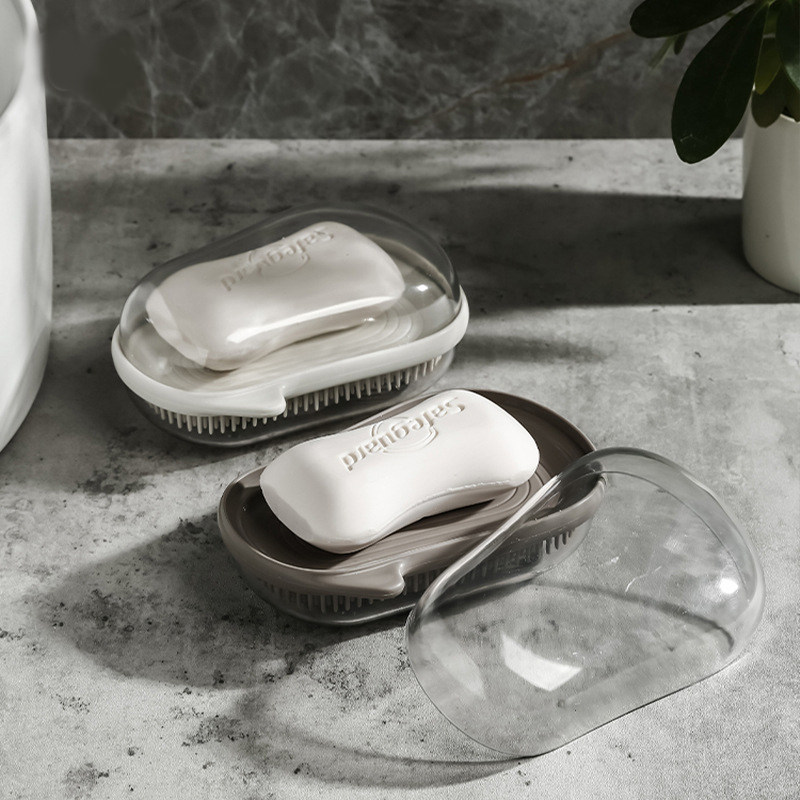 硅胶刷香皂盒双层肥皂沥水盒家用多功能创意轻奢带刷洗衣皂收纳盒