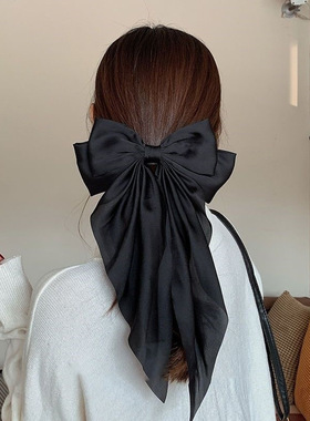 Solid Color Satin Ribbon Big Bows Hairpin Spring Clips Hair