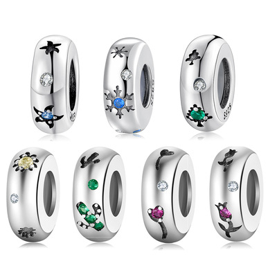 925 Sterling Silver CZ pave Clip Charms Daisy Beads Stopper