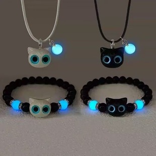 Big Eye Cat Luminous Necklace for Women Trendy Cartoon