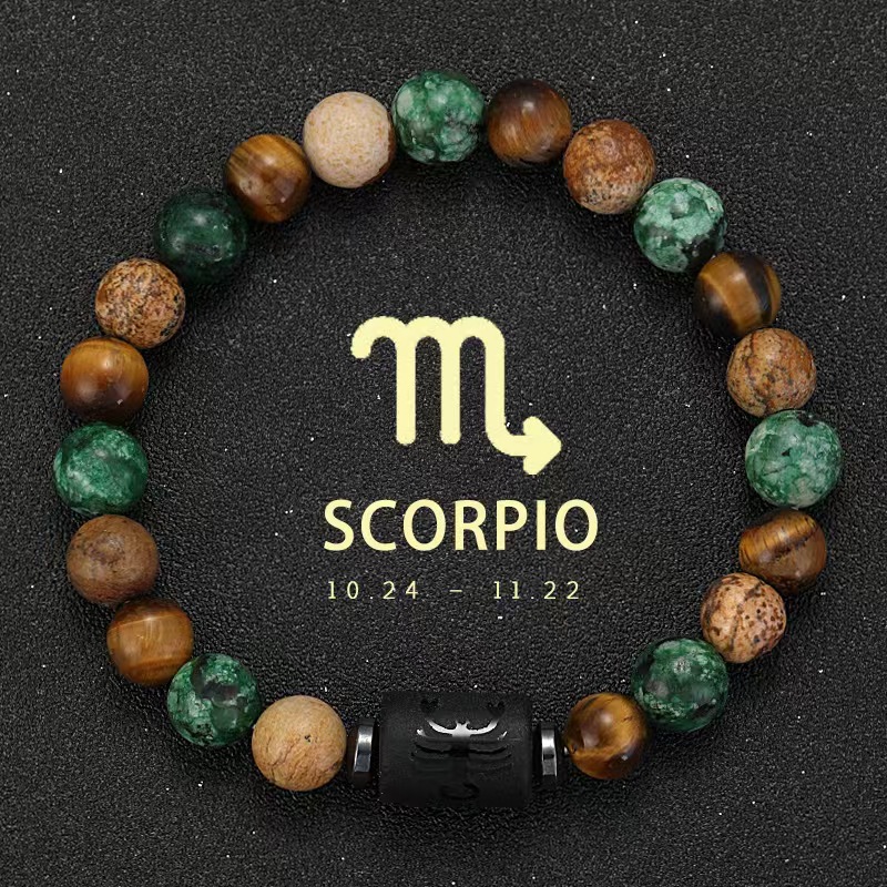Zodiac elastic male tiger eye stone agate mixed color bracel