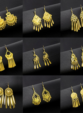 Ethnic style peacock earrings Bohemian leaf pendant earrings