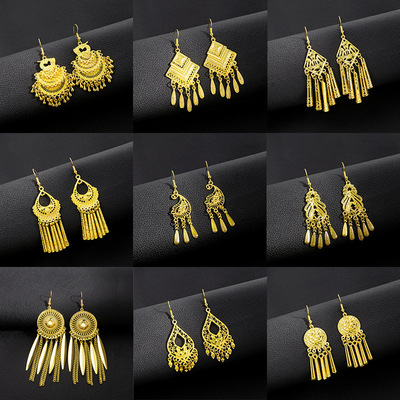 Ethnic style peacock earrings Bohemian leaf pendant earrings