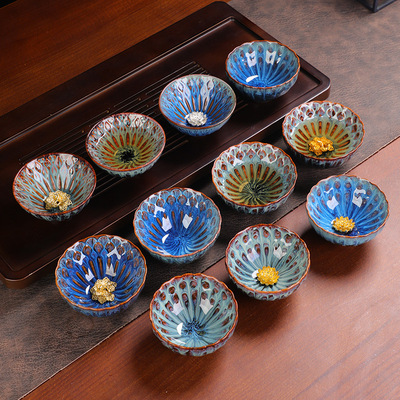 Kiln change tea cup ceramic tea cup Kung fu tea set gifts