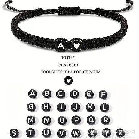 26 Letters Initial Heart Bracelets Handmade Adjustable A-Z