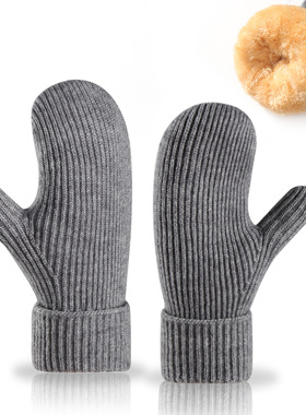 Women's velvet knitted gloves, double-layer warm ski gloves