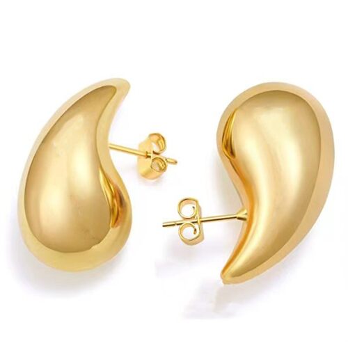 Gold Plated Chunky Dome Water Drop Earring Earrings Jewelry