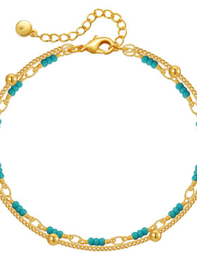Turquoise bracelet multi-layer chain brass-plated bead chain