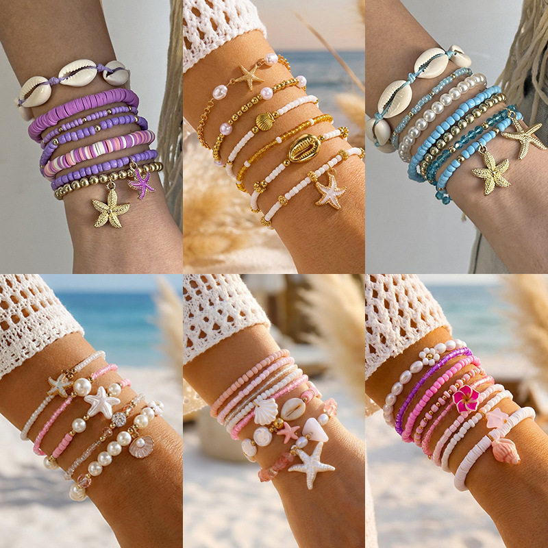 7Pcs/Set Bohemia Starfish Shell Beaded Bracelets for Women