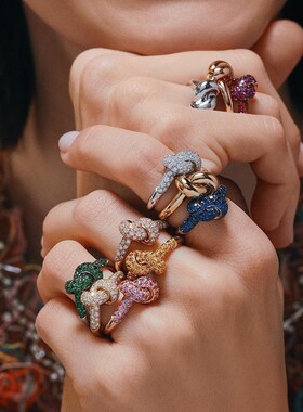 Colored Zircon Intersection Ring Classic Design Style Stainl