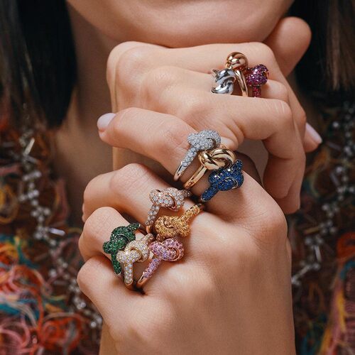 Colored Zircon Intersection Ring Classic Design Style Stainl