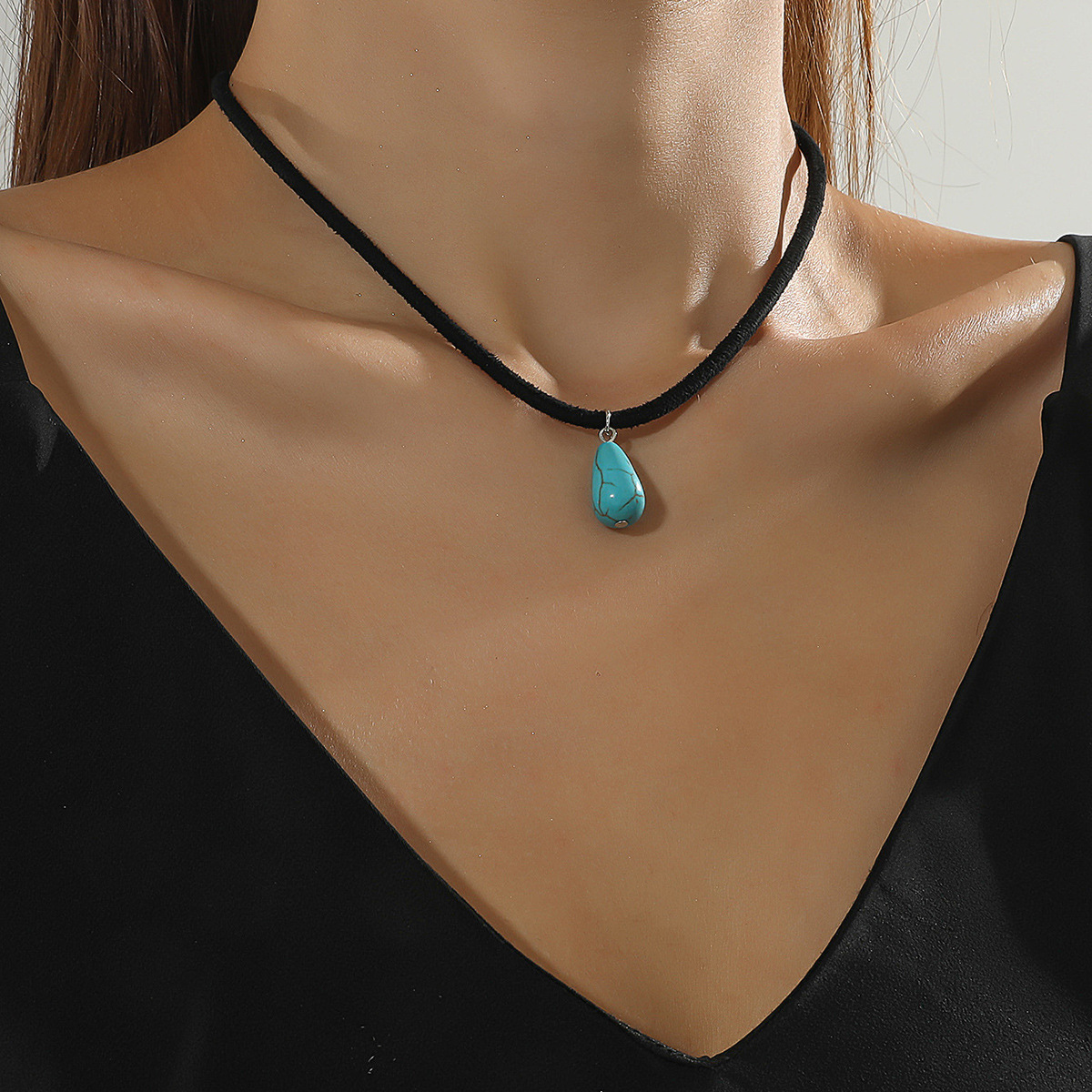 Turquoise Stone Necklace Bohemia Water Drop Pendant Necklace