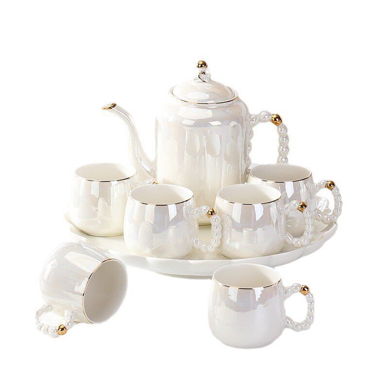 porcelain tea set colored glaze - pearl colored ceramic teap