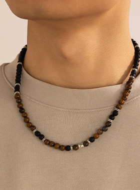 Men's patchwork beaded necklace volcanic stone necklace for