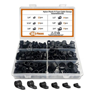180PCS尼龙塑料 R 型电缆夹 夹子紧固件分类套件