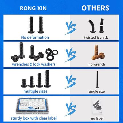 1705pcs M2 M3 Mt4 M5 10.9级碳钢黑色圆杯螺丝螺母垫片盒装