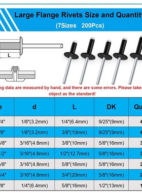 800PCS黑色流行铆钉搭配M大法兰铆钉组合套件