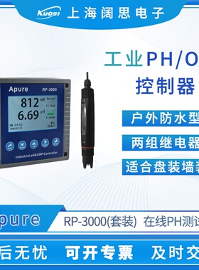 Apure工业在线酸度计RP-3000套装PH测试仪双通道PH/ORP水质监测仪