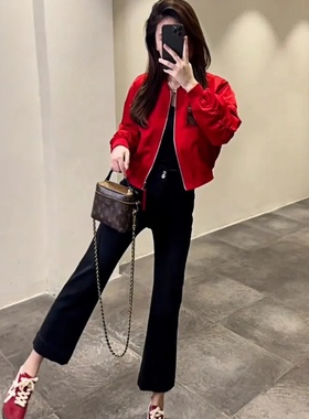 MONLOUVE巨好看时尚红色夹克外套女装秋季小个子洋气高级感独特超