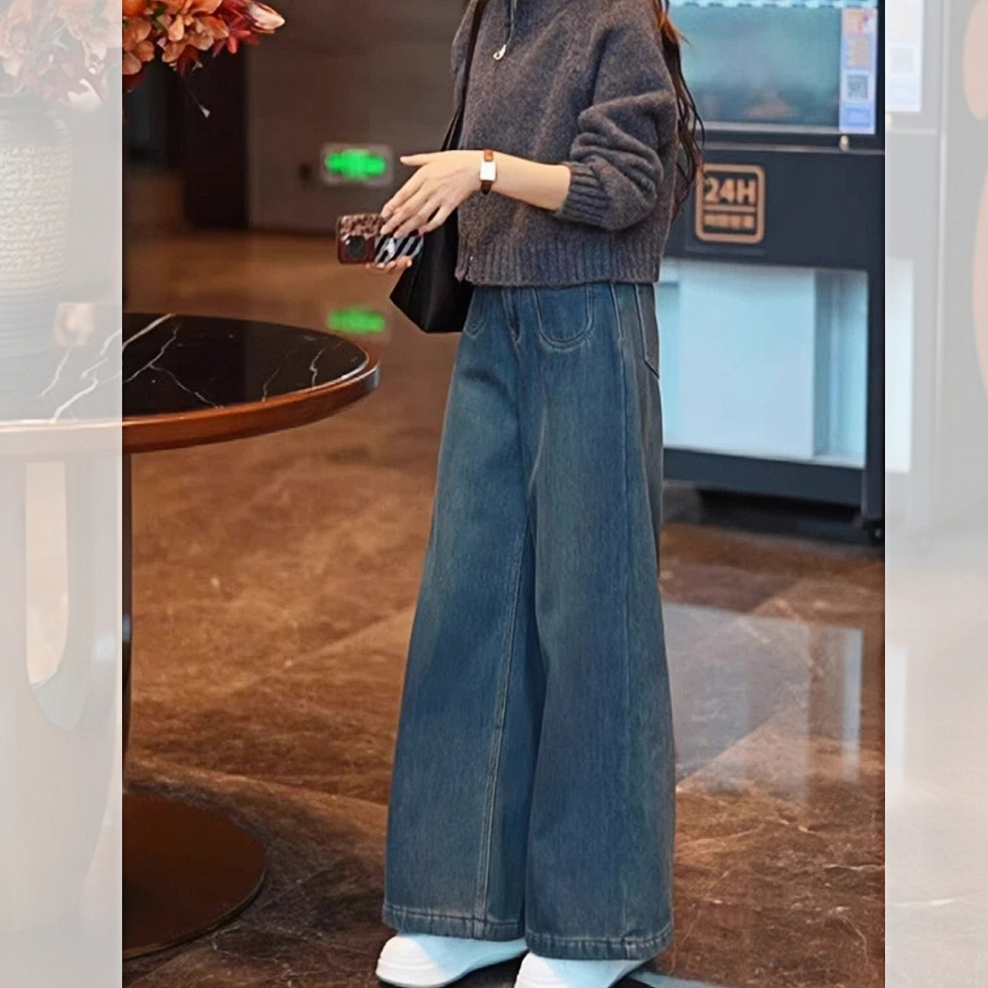 MONLOUVE超火高级感女冬季慵懒风高腰阔腿牛仔裤女2025新款显瘦减