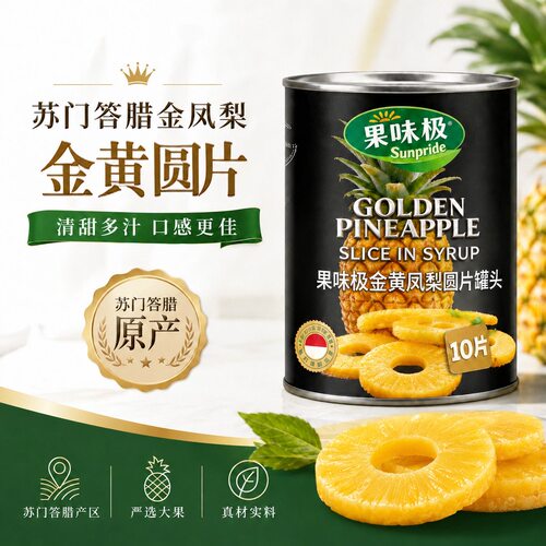 升级果味极黑罐进口567g菠萝罐头圆片汉堡烘焙商用拉环开盖即食