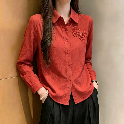 法式温柔风刺绣衬衫女长袖上衣