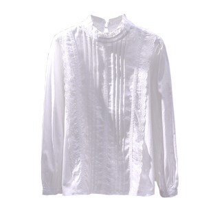 设计感立领压褶长袖衬衫女2025春秋新款复古气质高贵法式上衣小衫