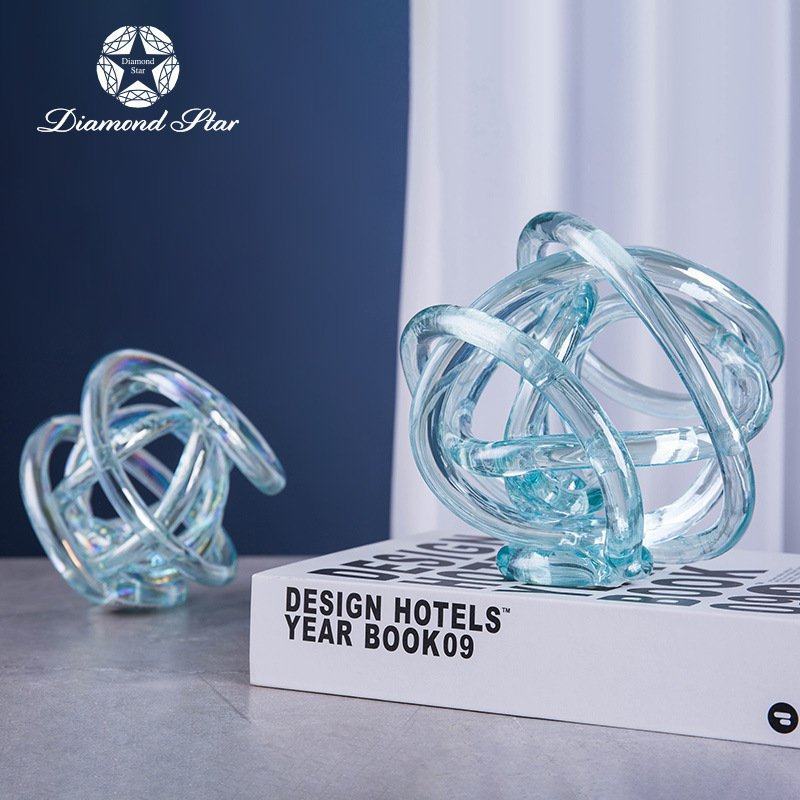 钻石星 麻绳造型抽象艺术摆件 酒柜书房桌面玄关软装玻璃饰品清仓