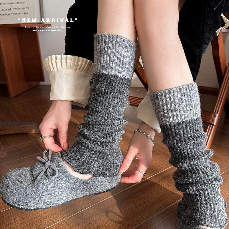 网红棉堆堆袜套女秋冬针织毛线腿套羊毛加厚拼保暖撞色接灰色小腿,女士内衣/男士内衣/家居服,长筒袜,淘宝优惠券,粉丝福利购,淘宝优惠卷