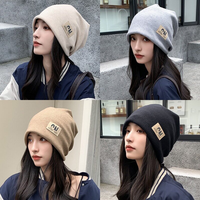 秋冬季堆堆帽女潮流百搭显脸小防风帽针织毛线包头帽子