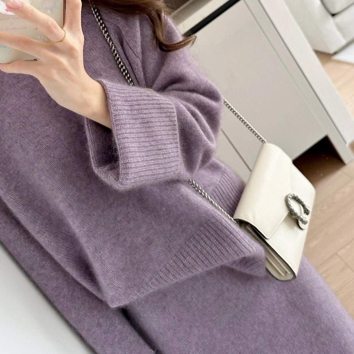 KANING时尚毛衣针织裙两件套2026秋季新款紫色套头毛衣针织套装女