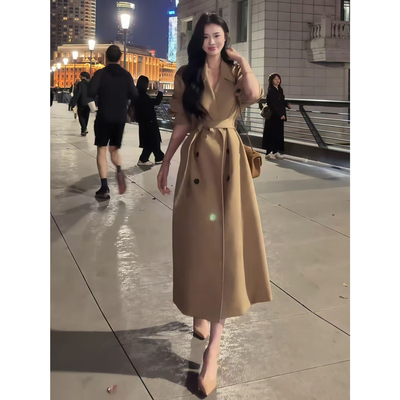 风衣外套女装长款2025秋季新款韩版正肩气质收腰小个子卡其色大衣