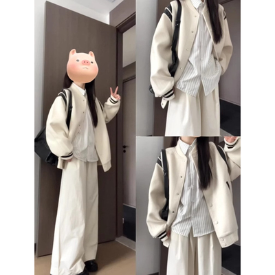 美式白色棒球服女夹克外套2024新款爆款高级感气质韩系上衣春秋季