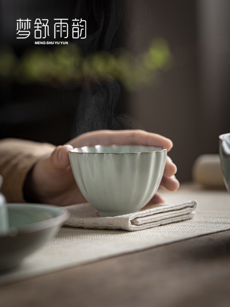 速发汝窑茶杯主人杯 复裂陶瓷品茗杯开片单茶 仿宋冰古釉杯盏