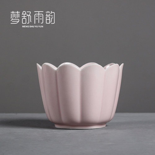粉红花瓣建水茶渣罐创意洗茶杯洗陶瓷禅水碗家用茶渣桶茶道配件