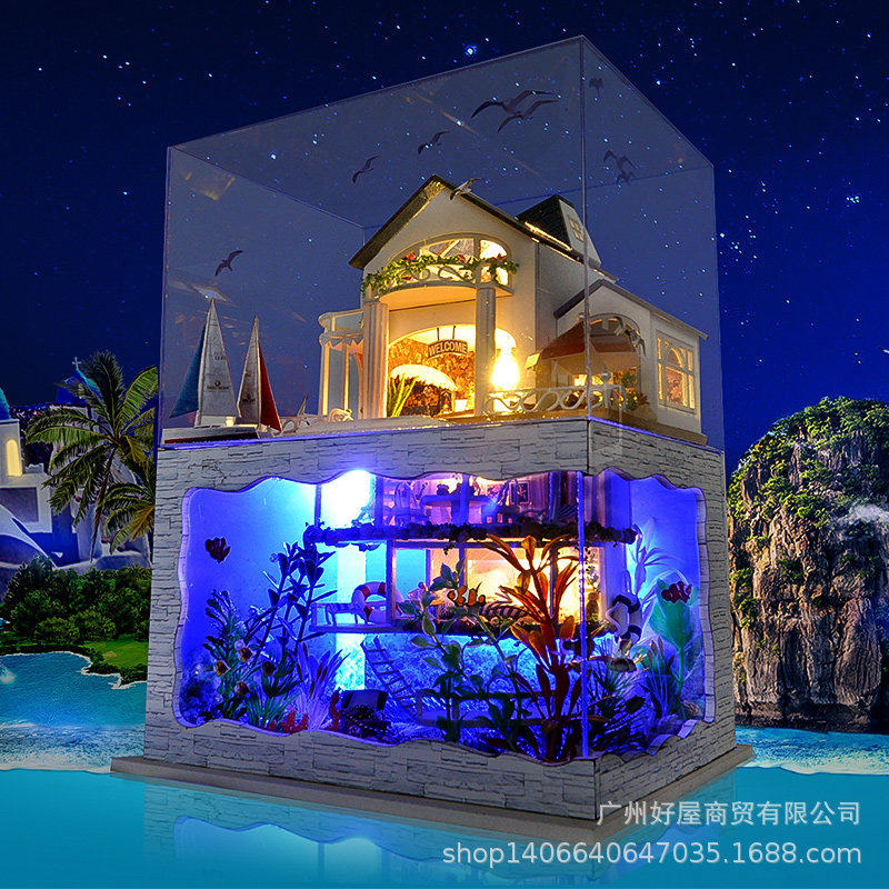 海上夏威夷大别墅房模型diy手工拼图积木拼装解压益智玩具娃娃屋