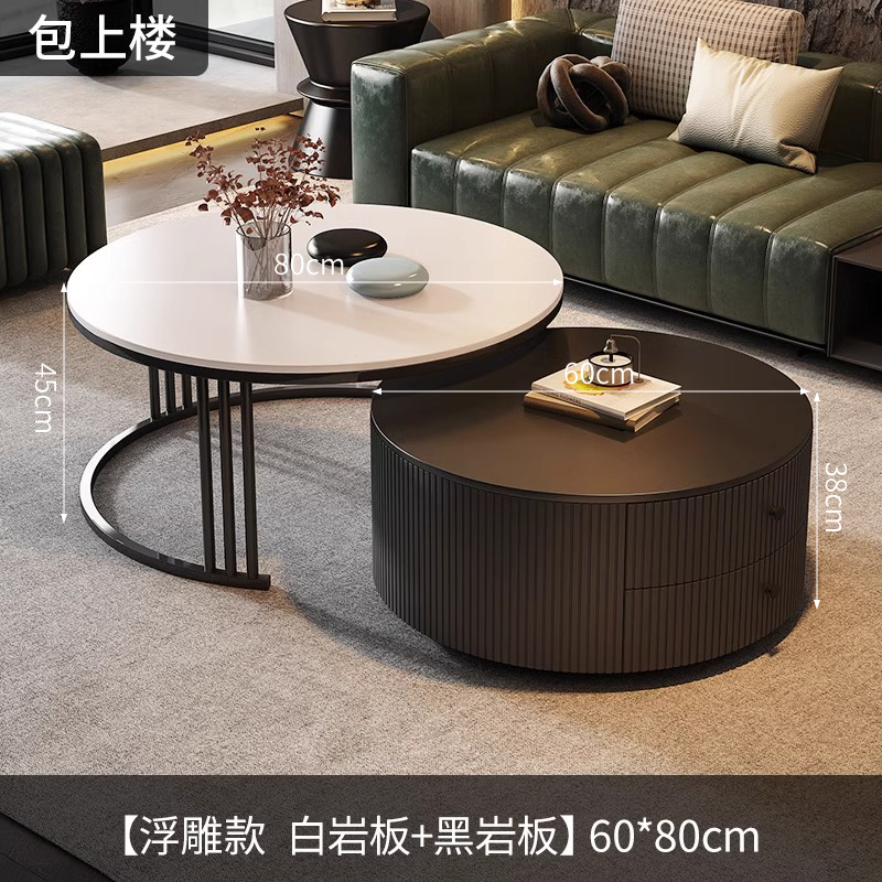 Rock plate Tea table a living room household 2024 The new Light luxury Modern simplicity Large-sized apartment senior black circular Tea table