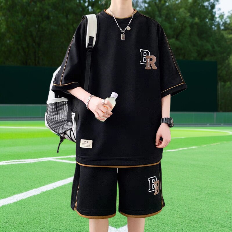 夏薄男短袖短裤运动套装T恤宽松