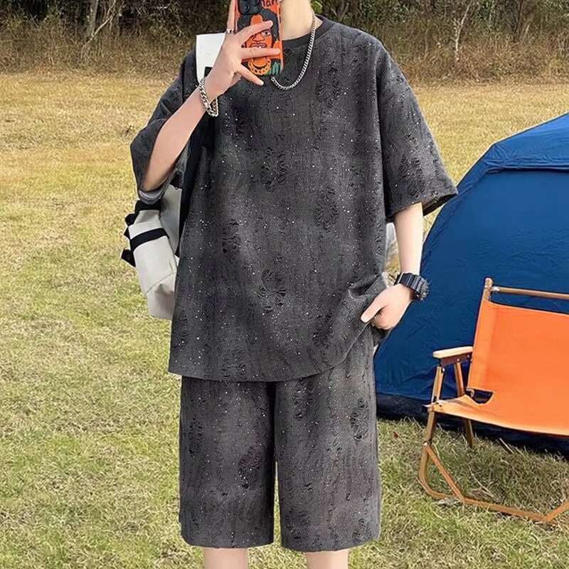 户外旅行青年夏男短袖短裤两件套