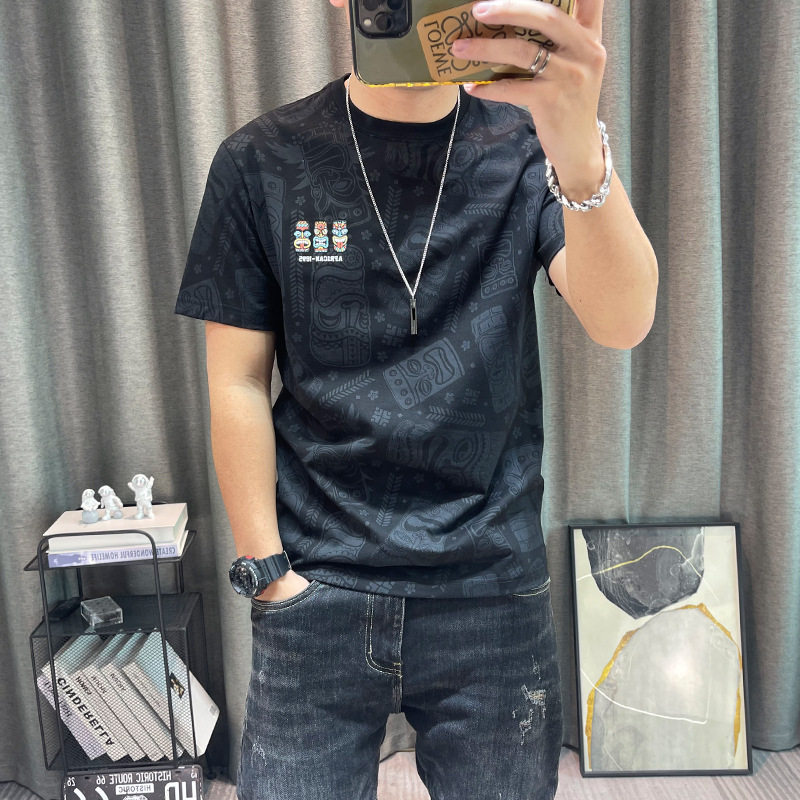 夏男几何刺绣修身T恤短袖POLO衫