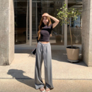 夏季浅灰色阔腿裤女薄款遛弯莫代尔空气云朵裤垂感显瘦加长拖地裤